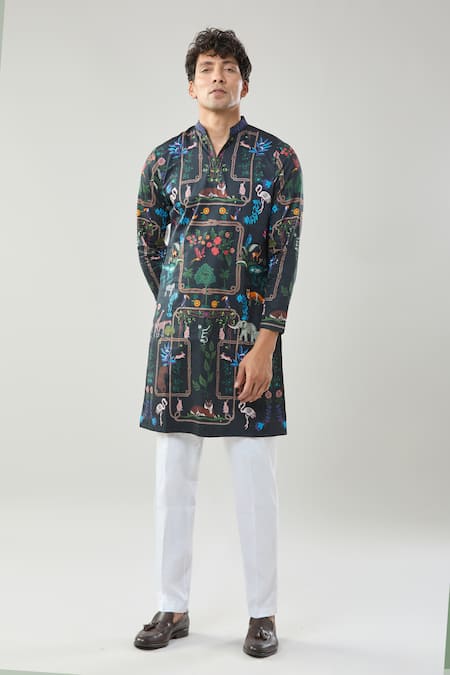 Shop_Taroob_Black Cotton Printed Kurta Set 