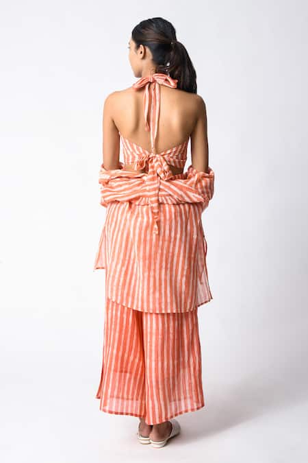 JAYATI GOENKA Coral Stripe Pant Set 