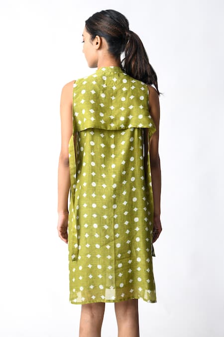 Buy JAYATI GOENKA Green Chanderi Silk Round Neck Henna Mini Dress Online at Aza Fashions Buy_JAYATI GOENKA_Green Chanderi Silk Round Neck Henna Mini Dress _Online_at_Aza_Fashions