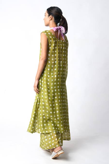 JAYATI GOENKA Green Chanderi Silk Collared Henna Shirt Co-ord Set Online at Aza Fashions JAYATI GOENKA_Green Chanderi Silk Collared Henna Shirt Co-ord Set _Online_at_Aza_Fashions