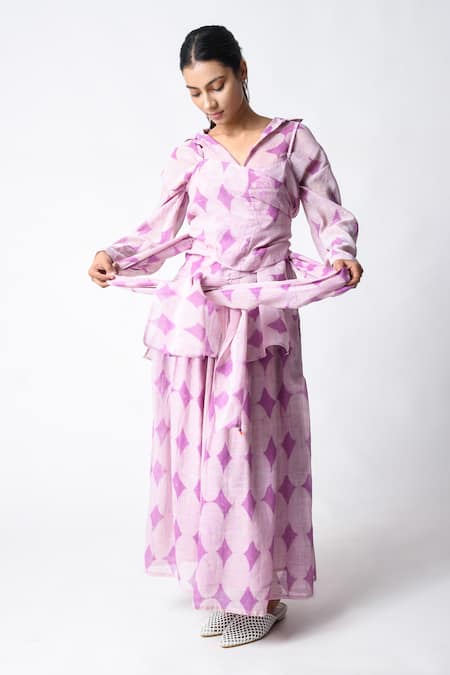 JAYATI GOENKA Purple Chanderi Silk V-neck Cami Wrap Pant Set Online at Aza Fashions JAYATI GOENKA_Purple Chanderi Silk V-neck Cami Wrap Pant Set _Online_at_Aza_Fashions