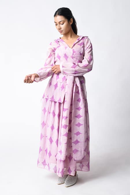 Buy JAYATI GOENKA Purple Chanderi Silk V-neck Cami Wrap Pant Set Online at Aza Fashions Buy_JAYATI GOENKA_Purple Chanderi Silk V-neck Cami Wrap Pant Set _Online_at_Aza_Fashions