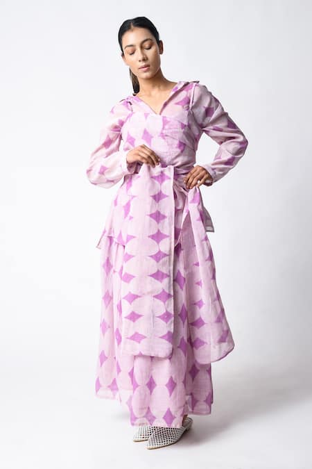 Shop JAYATI GOENKA Purple Chanderi Silk V-neck Cami Wrap Pant Set Online at Aza Fashions Shop_JAYATI GOENKA_Purple Chanderi Silk V-neck Cami Wrap Pant Set _Online_at_Aza_Fashions