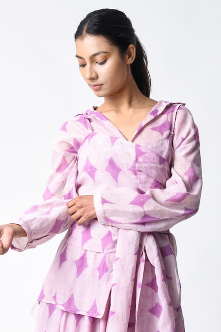 JAYATI GOENKA Purple Chanderi Silk V-neck Cami Wrap Pant Set at Aza Fashions JAYATI GOENKA_Purple Chanderi Silk V-neck Cami Wrap Pant Set _at_Aza_Fashions