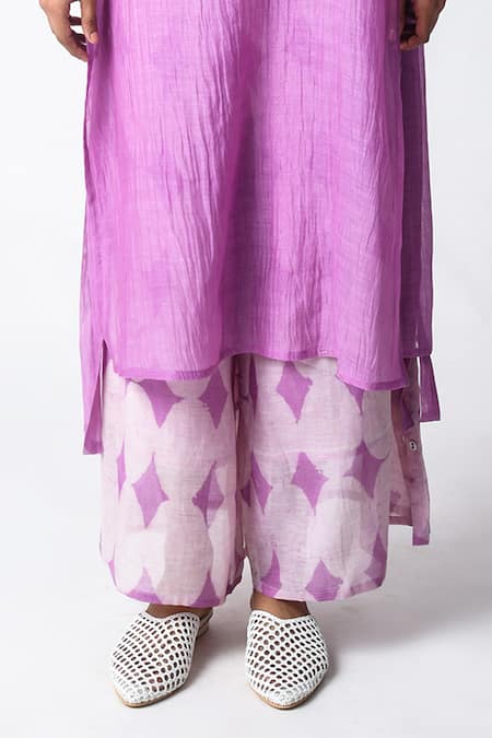 JAYATI GOENKA_Purple Chanderi Silk Round Neck Plum Strap Tunic Kurta Set _Online_at_Aza_Fashions