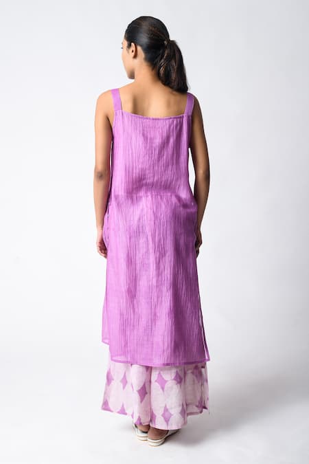 Shop_JAYATI GOENKA_Purple Chanderi Silk Round Neck Plum Strap Tunic Kurta Set _at_Aza_Fashions