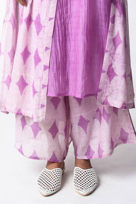 Shop_JAYATI GOENKA_Purple Chanderi Silk Embroidery Round Neck Dabu Hand-block Printed Kurta Set _Online_at_Aza_Fashions