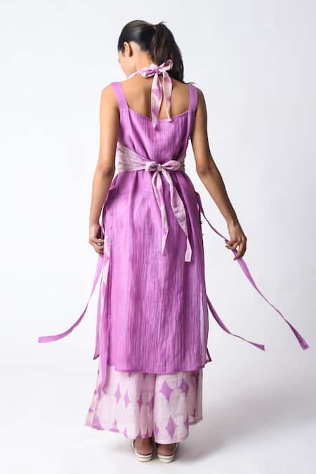 Shop JAYATI GOENKA Purple Chanderi Silk Embroidery V-neck Tie-wrap Plum Co-ord Set at Aza Fashions Shop_JAYATI GOENKA_Purple Chanderi Silk Embroidery V-neck Tie-wrap Plum Co-ord Set _at_Aza_Fashions