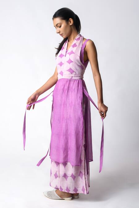 JAYATI GOENKA Purple Chanderi Silk Embroidery V-neck Tie-wrap Plum Co-ord Set Online at Aza Fashions JAYATI GOENKA_Purple Chanderi Silk Embroidery V-neck Tie-wrap Plum Co-ord Set _Online_at_Aza_Fashions