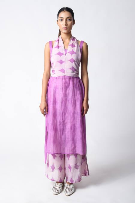 Buy JAYATI GOENKA Purple Chanderi Silk Embroidery V-neck Tie-wrap Plum Co-ord Set Online at Aza Fashions Buy_JAYATI GOENKA_Purple Chanderi Silk Embroidery V-neck Tie-wrap Plum Co-ord Set _Online_at_Aza_Fashions