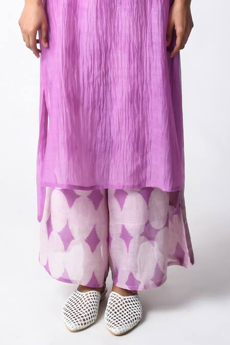 Shop JAYATI GOENKA Purple Chanderi Silk Embroidery V-neck Tie-wrap Plum Co-ord Set Shop_JAYATI GOENKA_Purple Chanderi Silk Embroidery V-neck Tie-wrap Plum Co-ord Set