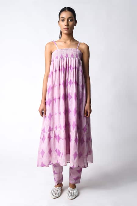 JAYATI GOENKA Purple Chanderi Silk Round Neck Strappy Plum Co-ord Set Online at Aza Fashions JAYATI GOENKA_Purple Chanderi Silk Round Neck Strappy Plum Co-ord Set _Online_at_Aza_Fashions