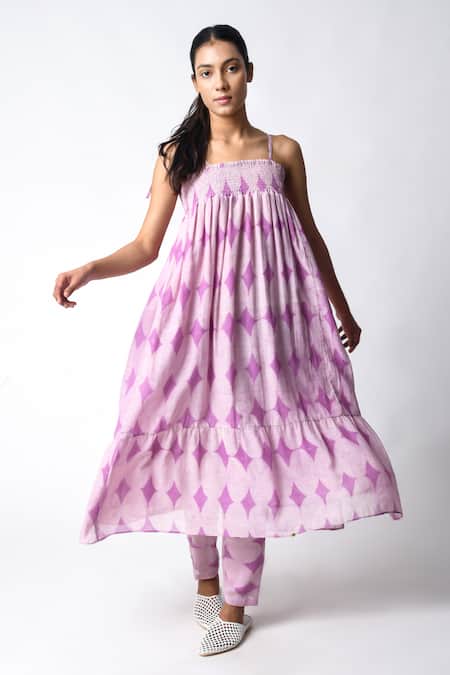 JAYATI GOENKA Purple Chanderi Silk Round Neck Strappy Plum Co-ord Set at Aza Fashions JAYATI GOENKA_Purple Chanderi Silk Round Neck Strappy Plum Co-ord Set _at_Aza_Fashions