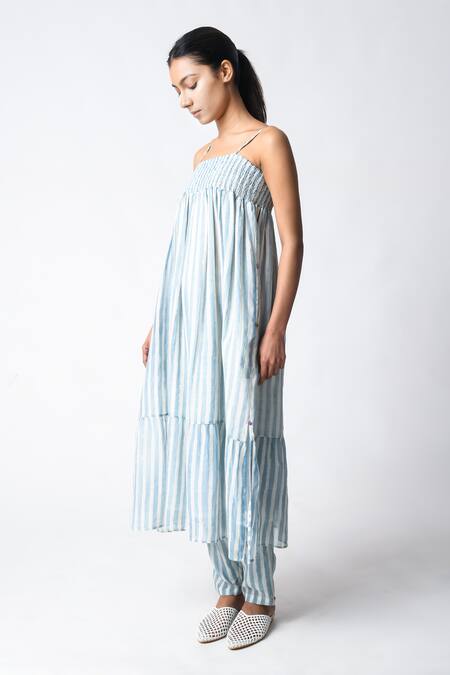 JAYATI GOENKA Blue Chanderi Silk Open Neck Strappy Sky Co-ord Set Online at Aza Fashions JAYATI GOENKA_Blue Chanderi Silk Open Neck Strappy Sky Co-ord Set _Online_at_Aza_Fashions