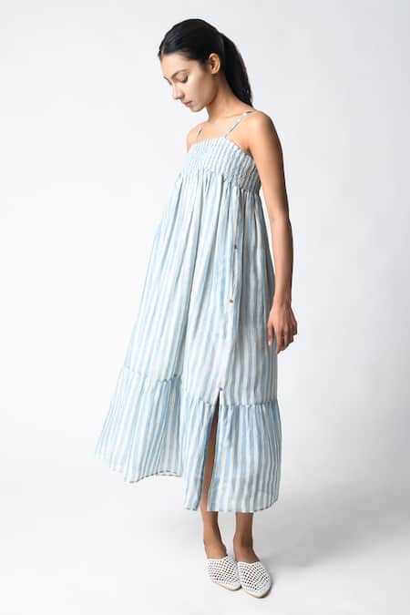 JAYATI GOENKA Blue Chanderi Silk Strappy Midi Dress Online at Aza Fashions JAYATI GOENKA_Blue Chanderi Silk Strappy Midi Dress _Online_at_Aza_Fashions