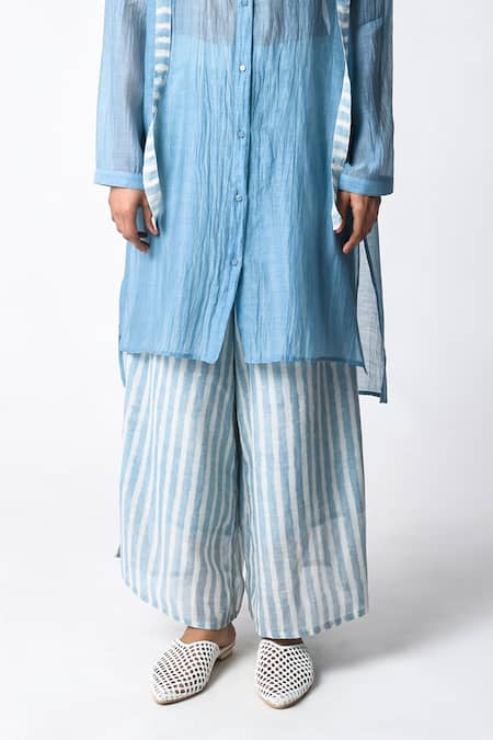 Shop JAYATI GOENKA Blue Chanderi Silk Collared Sky Shirt Co-ord Set Online at Aza Fashions Shop_JAYATI GOENKA_Blue Chanderi Silk Collared Sky Shirt Co-ord Set _Online_at_Aza_Fashions