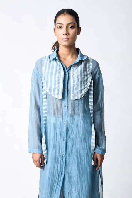 Buy JAYATI GOENKA Blue Chanderi Silk Collared Sky Shirt Co-ord Set Buy_JAYATI GOENKA_Blue Chanderi Silk Collared Sky Shirt Co-ord Set