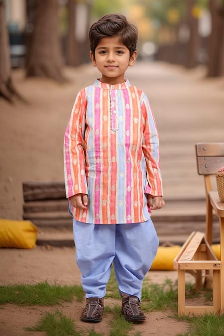 Arihant Rai Sinha Multi Color Cotton Striped Kurta And Dhoti Set 