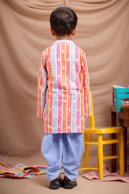 Petite Pomme Striped Cotton Kurta & Dhoti Set 