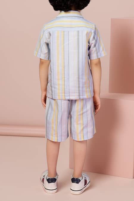 Petite Pomme Blue Striped Shirt & Short Set 