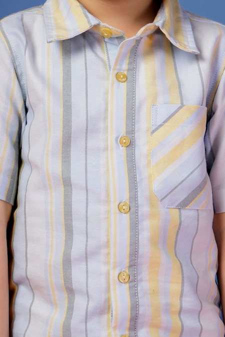 Petite Pomme Blue Cotton Striped Shirt And Short Set Online at Aza Fashions Petite Pomme_Blue Cotton Striped Shirt And Short Set _Online_at_Aza_Fashions