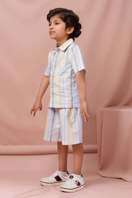 Buy Petite Pomme Blue Cotton Striped Shirt And Short Set Online at Aza Fashions Buy_Petite Pomme_Blue Cotton Striped Shirt And Short Set _Online_at_Aza_Fashions