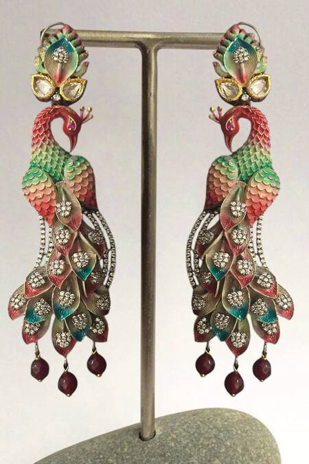 Amaara Jewels Multi Color Zari Bright Ombrey Peacock Luxe Dangler Earrings Online at Aza Fashions Amaara Jewels_Multi Color Zari Bright Ombrey Peacock Luxe Dangler Earrings _Online_at_Aza_Fashions