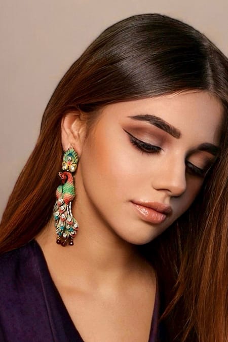 Amaara Jewels Bright Ombrey Peacock Luxe Dangler Earrings 