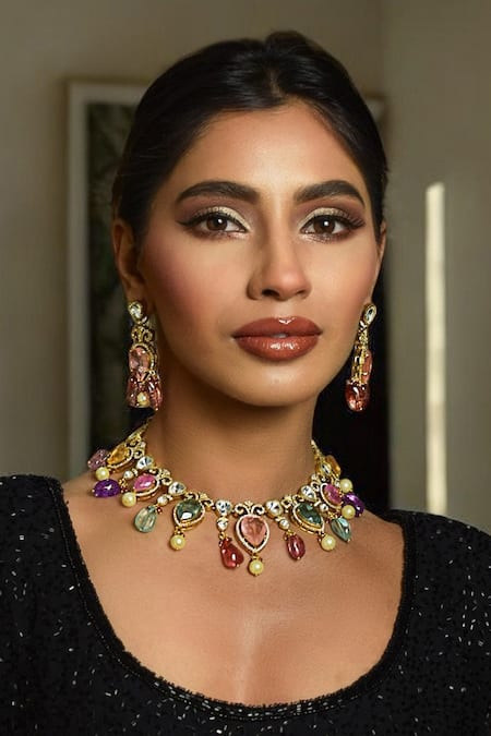 Buy Amaara Jewels Gold Plated Stones Elegant Multi Colour Necklace Set Online at Aza Fashions Buy_Amaara Jewels_Gold Plated Stones Elegant Multi Colour Necklace Set _Online_at_Aza_Fashions