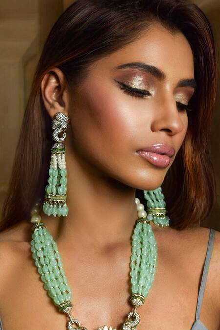 Amaara Jewels White Pearls Zade Celestial Long Necklace Set Online at Aza Fashions Amaara Jewels_White Pearls Zade Celestial Long Necklace Set _Online_at_Aza_Fashions