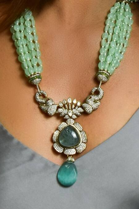 Buy Amaara Jewels White Pearls Zade Celestial Long Necklace Set Online at Aza Fashions Buy_Amaara Jewels_White Pearls Zade Celestial Long Necklace Set _Online_at_Aza_Fashions