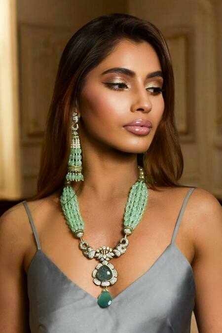 Shop Amaara Jewels White Pearls Zade Celestial Long Necklace Set Online at Aza Fashions Shop_Amaara Jewels_White Pearls Zade Celestial Long Necklace Set _Online_at_Aza_Fashions