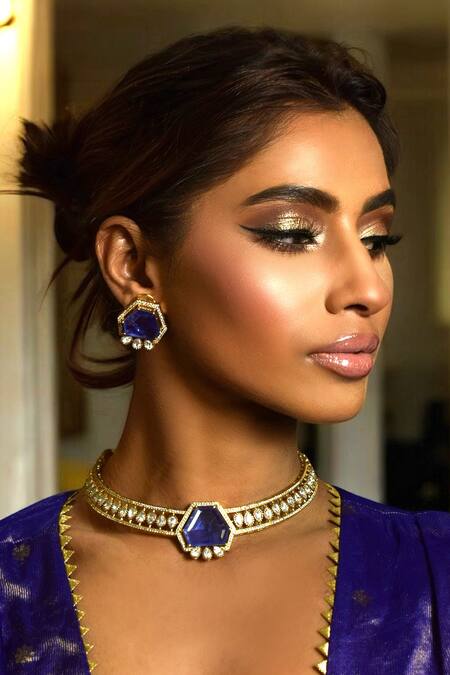 Buy_Amaara Jewels_Gold Plated Stones Choker Set With Amethist And Polki_Online_at_Aza_Fashions