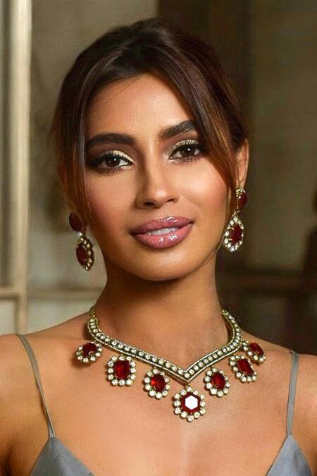 Amaara Jewels Gold Plated Imitation Diamonds Ruby Moissanite Regal Necklace Set Online at Aza Fashions Amaara Jewels_Gold Plated Imitation Diamonds Ruby Moissanite Regal Necklace Set _Online_at_Aza_Fashions