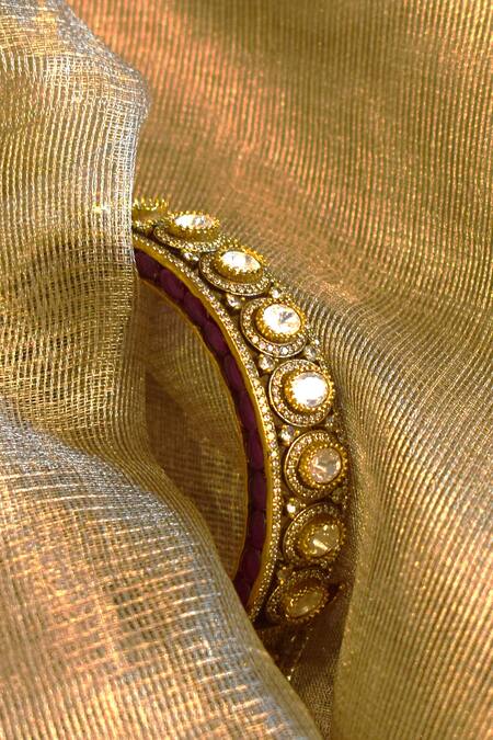 Amaara Jewels_Gold Plated Stones Antique Kundan Bangle_Online_at_Aza_Fashions