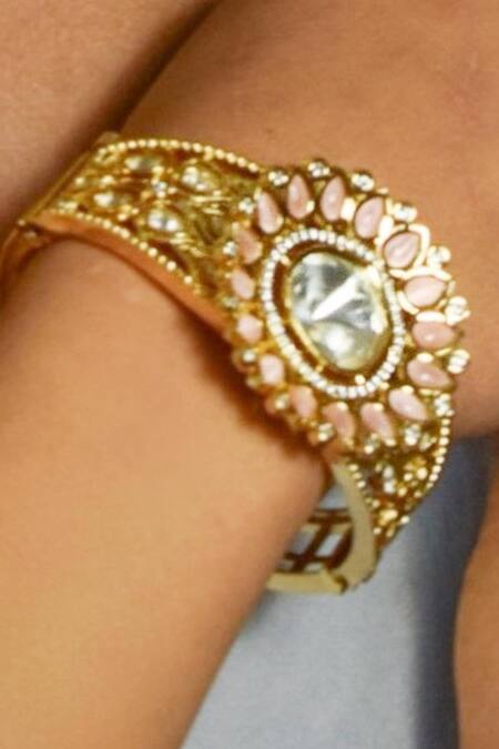 Amaara Jewels Gold Plated Stones Cutout Moissanite Bangle Online at Aza Fashions Amaara Jewels_Gold Plated Stones Cutout Moissanite Bangle _Online_at_Aza_Fashions