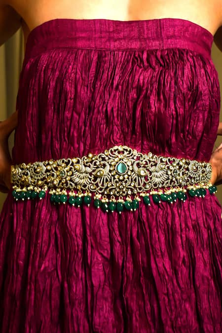 Buy_Amaara Jewels_Gold Plated Dull Polki Emerald Kamarbandh_Online_at_Aza_Fashions