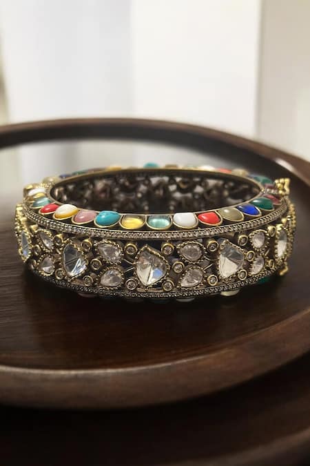 Amaara Jewels Gold Plated Stones Antique Navratan Designer Bracelet at Aza Fashions Amaara Jewels_Gold Plated Stones Antique Navratan Designer Bracelet _at_Aza_Fashions