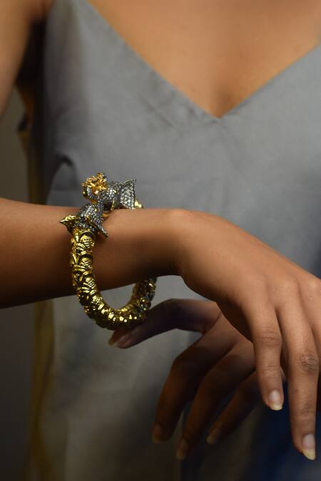 Amaara Jewels_Gold Plated Designer And Silver Bangle_Online_at_Aza_Fashions