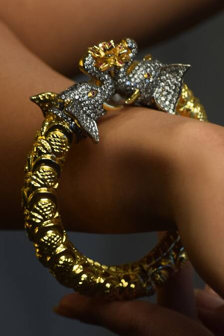 Buy_Amaara Jewels_Gold Plated Designer And Silver Bangle_Online_at_Aza_Fashions