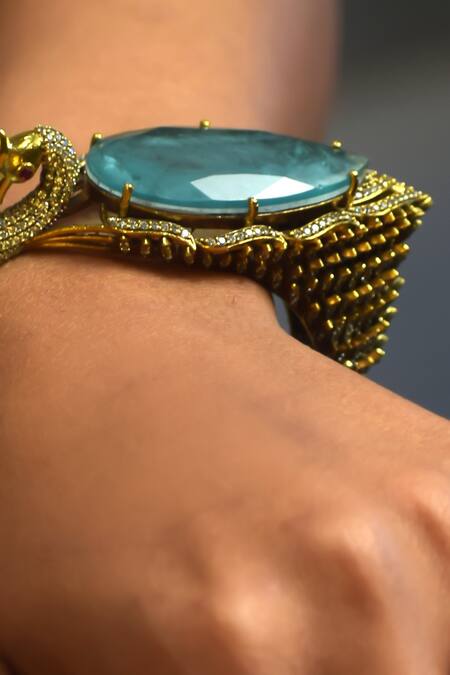 Amaara Jewels_Gold Plated Crystals, Stones Antique And Mint Jade Designer Bracelet _Online_at_Aza_Fashions