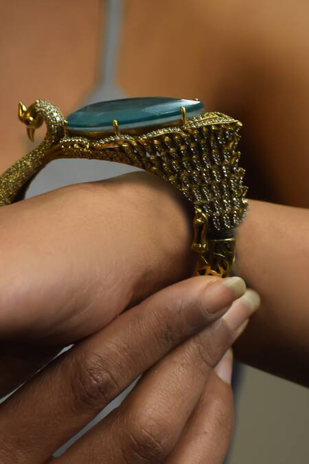 Buy_Amaara Jewels_Gold Plated Crystals, Stones Antique And Mint Jade Designer Bracelet 