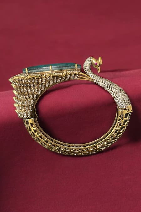 Shop Amaara Jewels Gold Plated Crystals, Stones Antique And Mint Jade Designer Bracelet at Aza Fashions Shop_Amaara Jewels_Gold Plated Crystals, Stones Antique And Mint Jade Designer Bracelet _at_Aza_Fashions