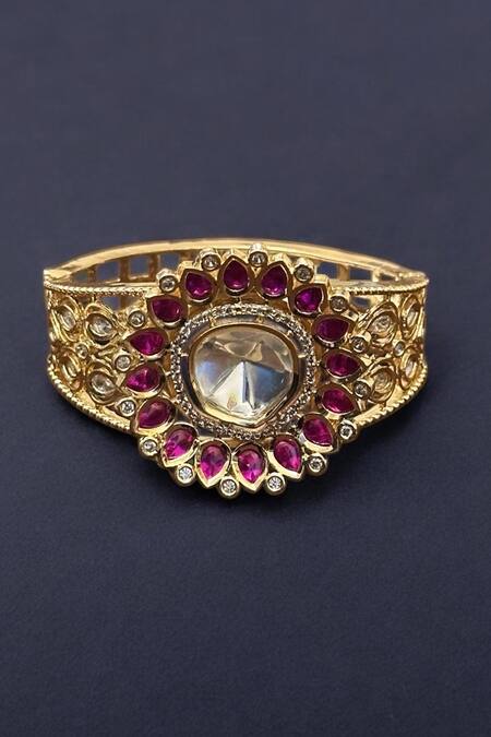 Amaara Jewels Gold Plated Stones Cutout Moissanite And Ruby Bracelet Online at Aza Fashions Amaara Jewels_Gold Plated Stones Cutout Moissanite And Ruby Bracelet _Online_at_Aza_Fashions