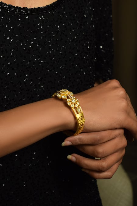 Amaara Jewels Gold Plated Stones Matte Moissanite Cuff Bracelet Online at Aza Fashions Amaara Jewels_Gold Plated Stones Matte Moissanite Cuff Bracelet _Online_at_Aza_Fashions