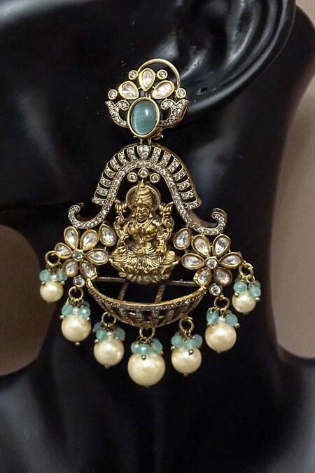 Amaara Jewels Gold Plated Antique Moissanite Dangler Earrings Online at Aza Fashions Amaara Jewels_Gold Plated Antique Moissanite Dangler Earrings _Online_at_Aza_Fashions