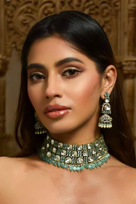 Buy_Amaara Jewels_Gold Plated Pearls Matte Moissanite Jewellery Set_Online_at_Aza_Fashions