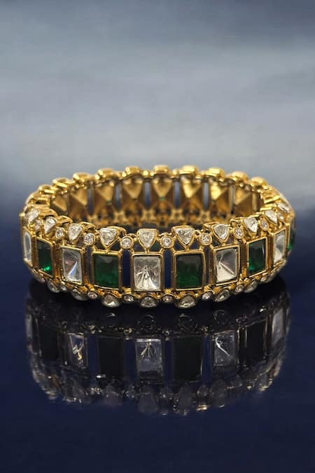 Amaara Jewels Gold Plated Stones Emerald Gilded Empress Bangles Online at Aza Fashions Amaara Jewels_Gold Plated Stones Emerald Gilded Empress Bangles _Online_at_Aza_Fashions