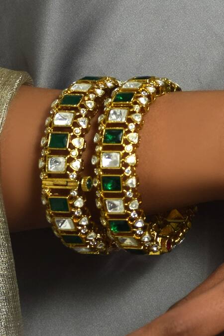 Buy_Amaara Jewels_Gold Plated Stones Emerald Gilded Empress Bangles _Online_at_Aza_Fashions