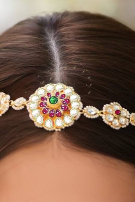 Amaara Jewels Gold Plated And Ruby Polki Mathapatti Online at Aza Fashions Amaara Jewels_Gold Plated And Ruby Polki Mathapatti _Online_at_Aza_Fashions